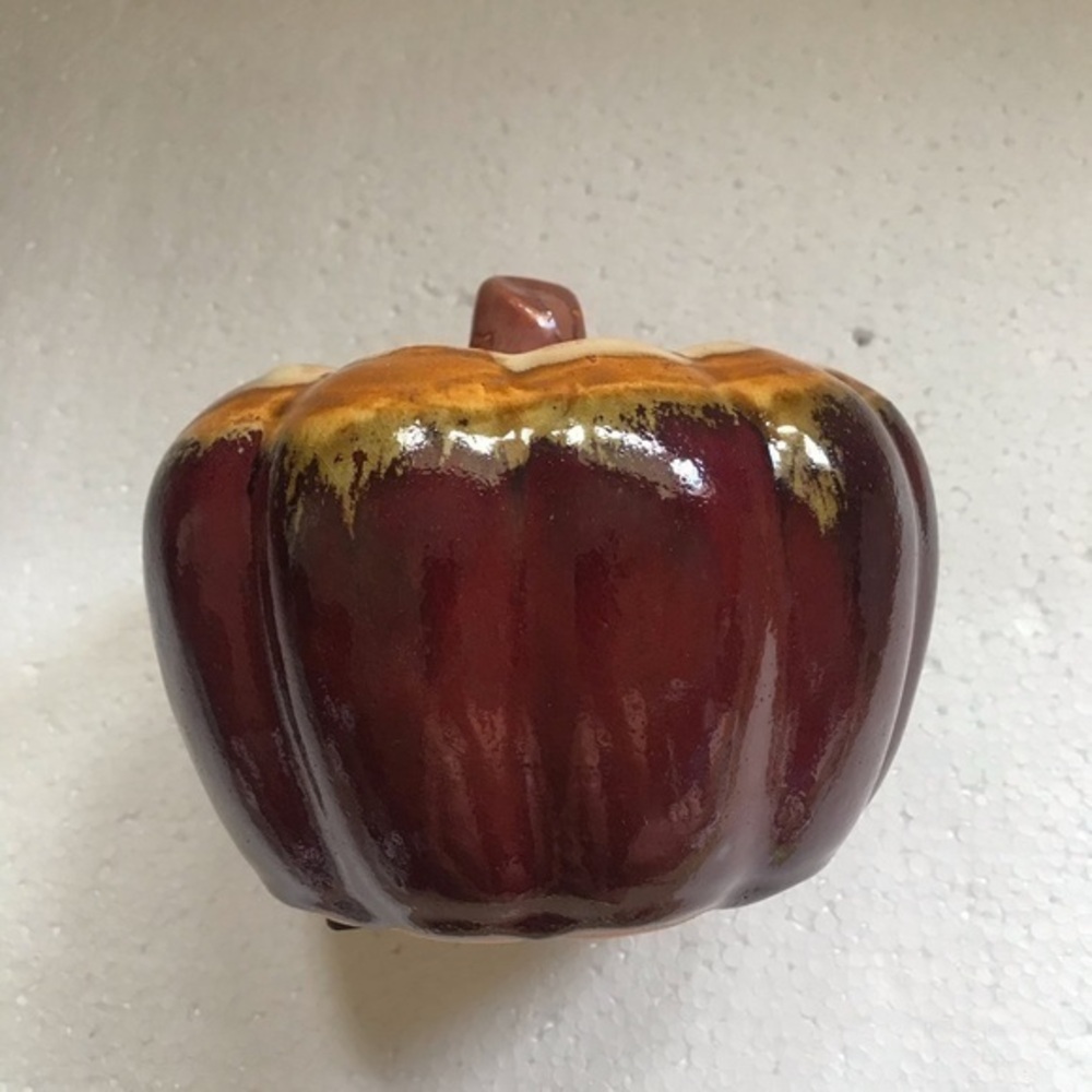 Pumpkin Pottery Drip‎ Glaze Glossy 8” Medium Fall Art Decor Excellent Condition - Picture 3 of 8